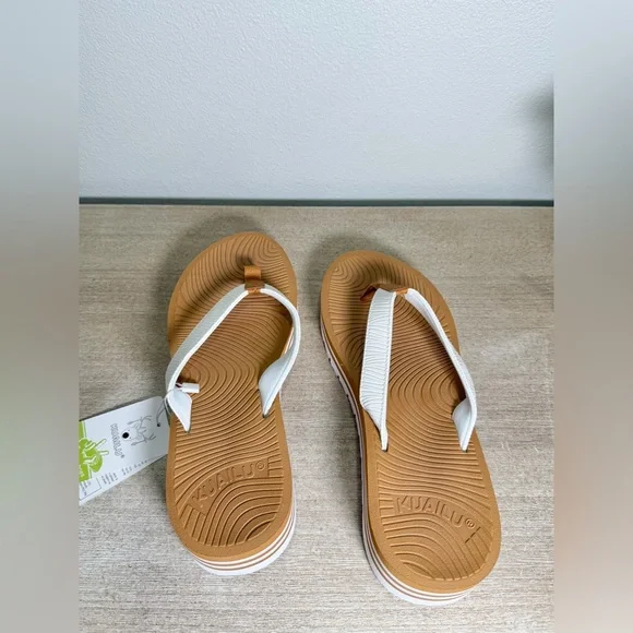 NWT KUAILU Sandal Flip Flop Thong Yoga Cushion Elegant White Tan Women Size 8 - Picture 4 of 10